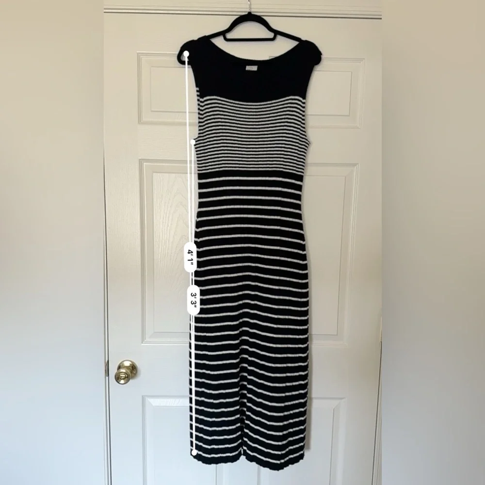 A New Day Black & White Striped Midi Dress | Sleeveless Stretch Knit XXL